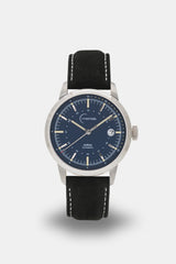 Ponctuel Auriga bleue, montre automatique 40mm, design intemporel avec mouvement Miyota et verre saphir.