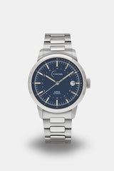 Ponctuel Auriga bleue, montre automatique 40mm, design intemporel avec mouvement Miyota et verre saphir.