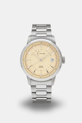 Ponctuel Auriga crème, montre automatique 40mm, design intemporel avec mouvement Miyota et verre saphir.