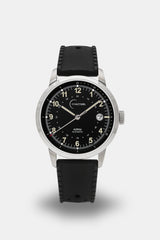 Ponctuel Auriga noire, montre automatique 40mm, design intemporel avec mouvement Miyota et verre saphir.