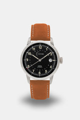 Ponctuel Auriga noire, montre automatique 40mm, design intemporel avec mouvement Miyota et verre saphir.