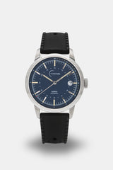 Ponctuel Auriga bleue, montre automatique 40mm, design intemporel avec mouvement Miyota et verre saphir.